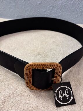 Black Belt with Woven Tan Buckle NEW SZ 34, 9 holes, Hip waist belt first 30,36